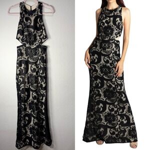 Alice + Olivia Formal Maxi Dress Lace Floral Cutout Sleeveless Gown Black‎ XS